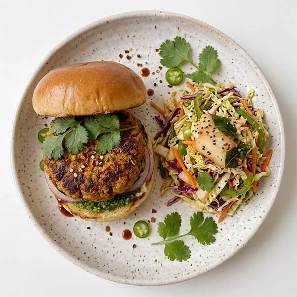 Masala Chicken Burger With Indian Slaw